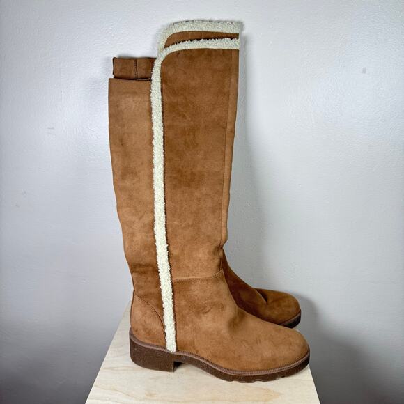 Dr. Scholls women’s Talia Tall Boot Shearling Over the Knee Tan 8 Boho NWT - Picture 1 of 8
